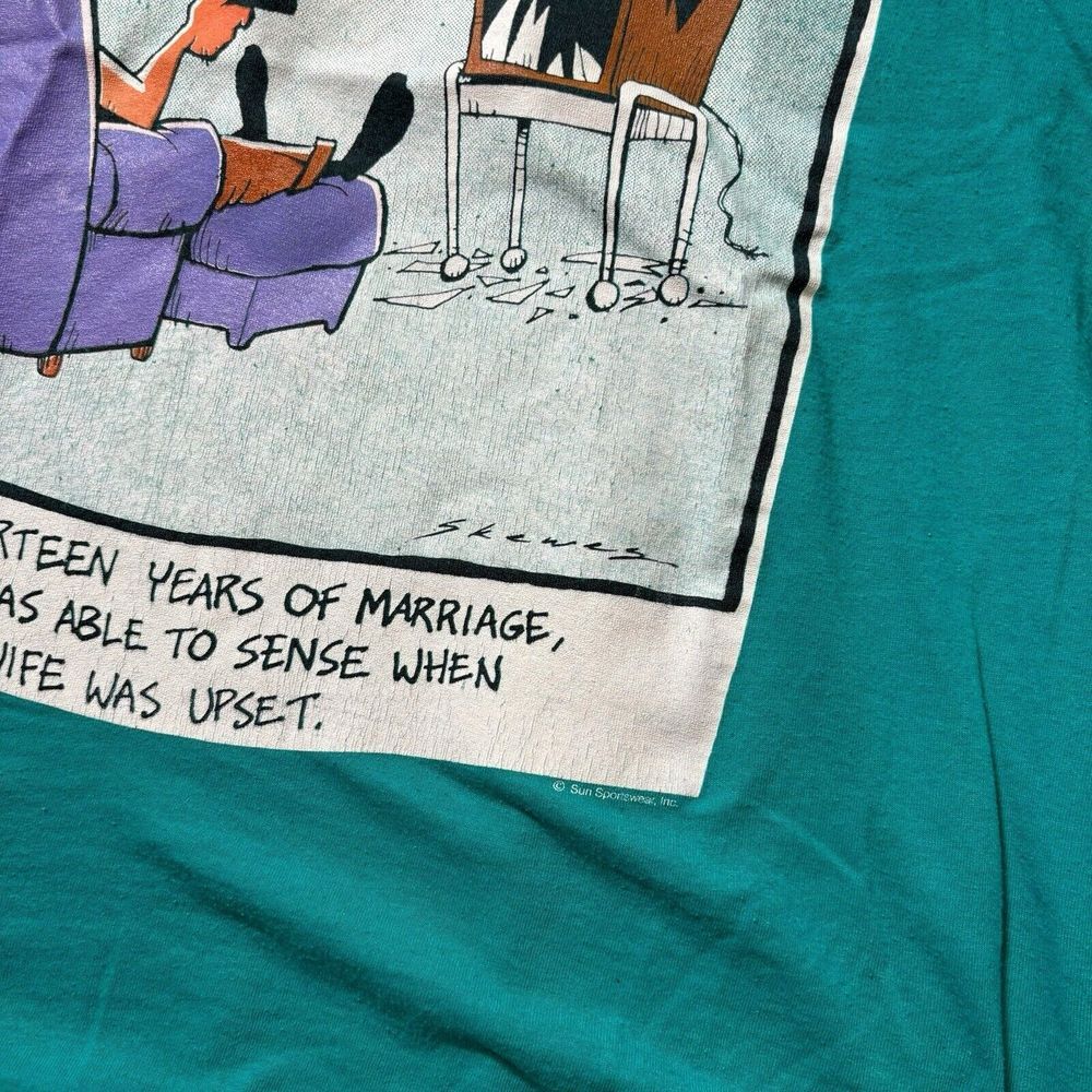 Vintage 80's Strip Tees Comic T-shirt Teal S/M‎ - Picture 2 of 4